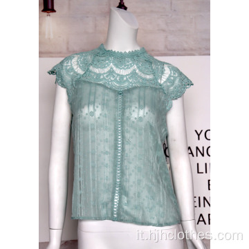 Comodo pullover da donna in pizzo con fiori recisi